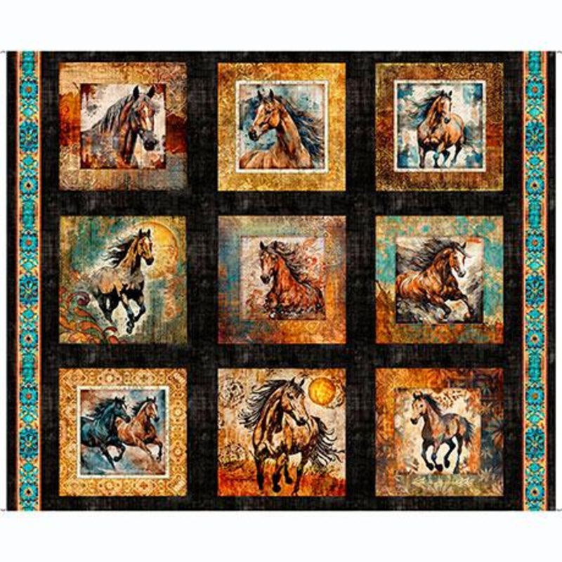 Born To Run – 36″ Wild Horse Picture Patches Panel Black 2600-31475-J