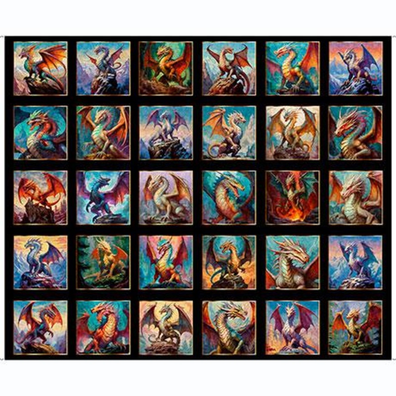 Dragon’s Song – 36″ Dragon Blocks Panel Black 2600-31150-J