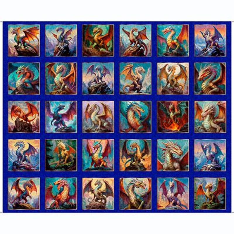 Dragon’s Song – 36″ Dragon Blocks Panel Royal 2600-31150-Y