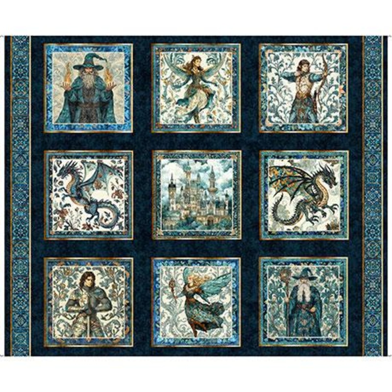 Folklore – 36″ Panel Large Medieval Patches – Dk Navy 2600-31640-N