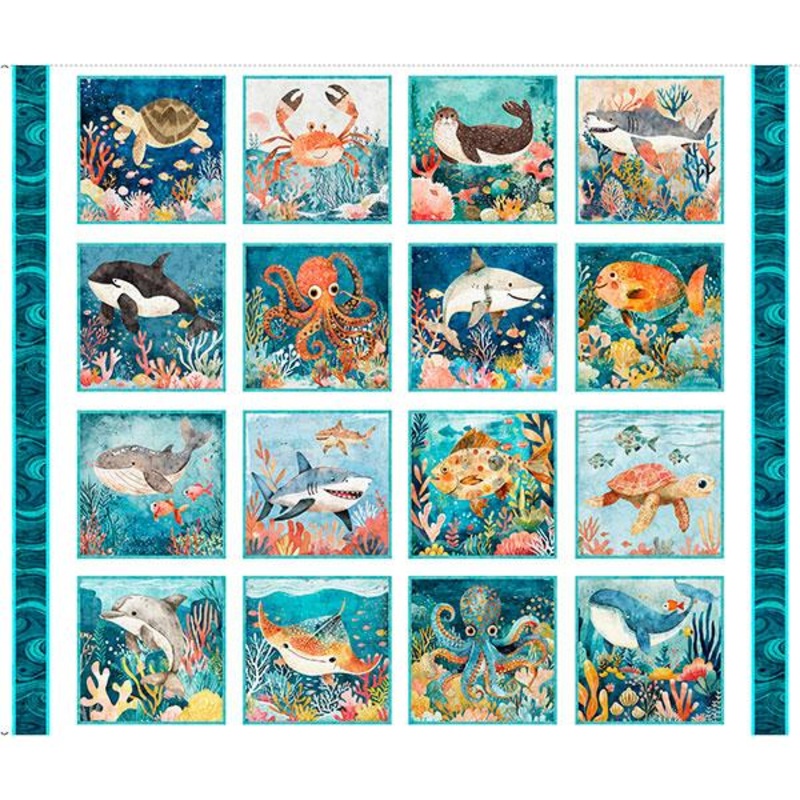 Deep Sea Dazzle – 36″ Undersea Picture Patches Panel Turquoise 2600-31194-Q