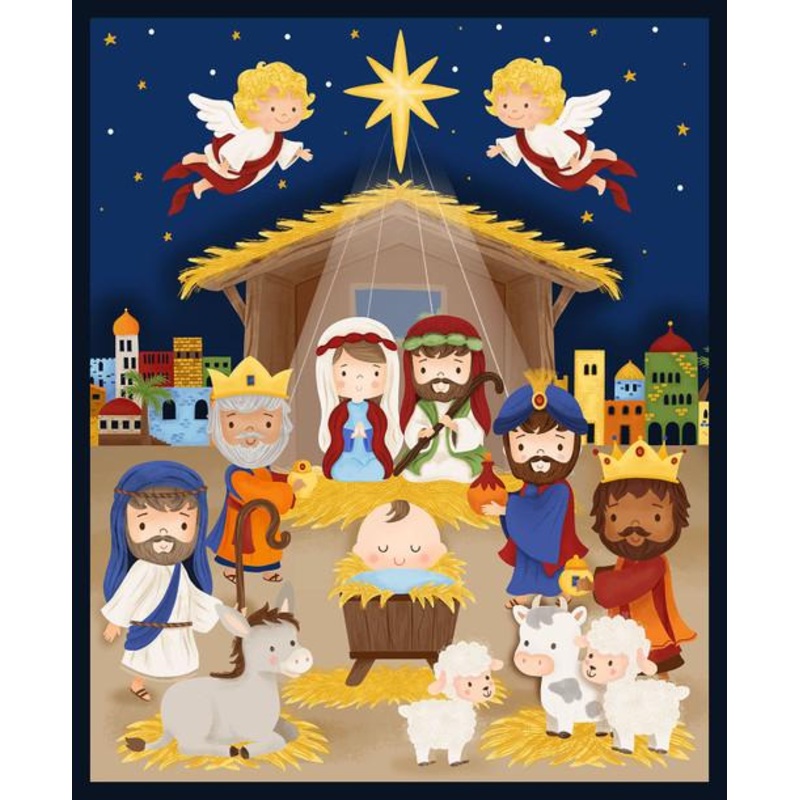 Away In A Manger-36″ Panel Blue 4195P-77