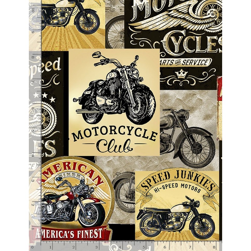 Vintage Motorcycle Signs on Cream B/G-Timeless Treasures-BTY