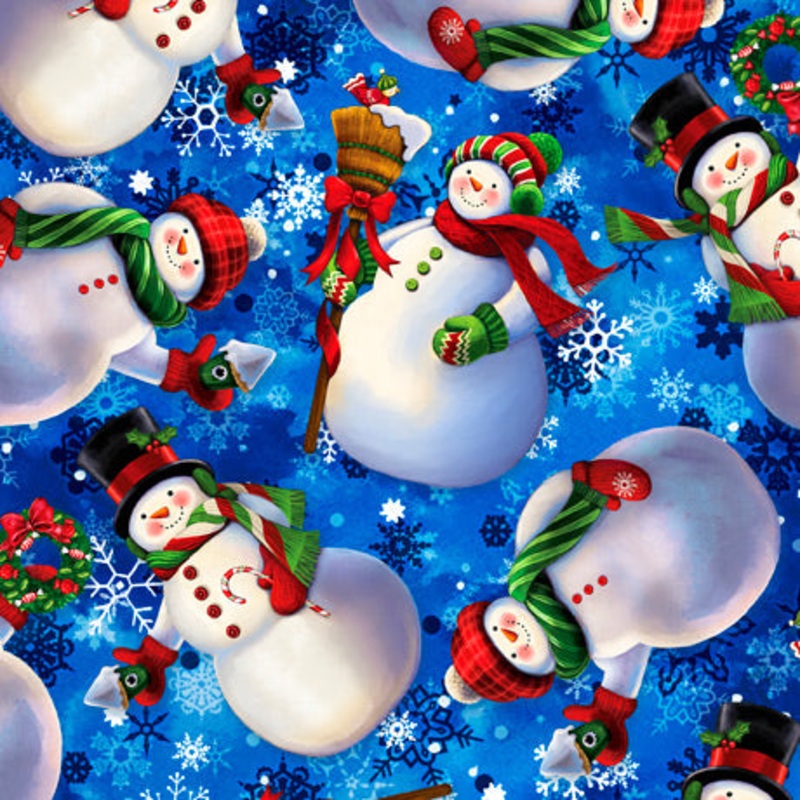 Whirlwind Snowmen-Blue Background-Quilting Treasures-BTY
