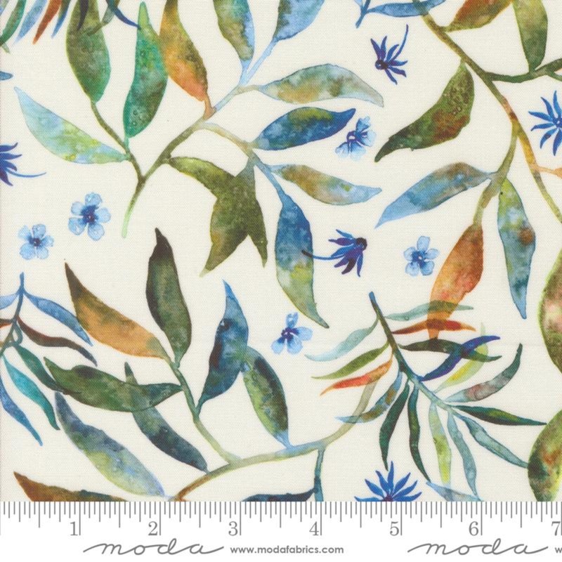 Wanderlust-Blue and Green Leaves-Moda Fabrics-BTY