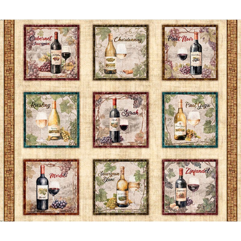 Wine Bottle Picture Patches-1 Yard Panel-Cork and Barrel-Quilting Treasures