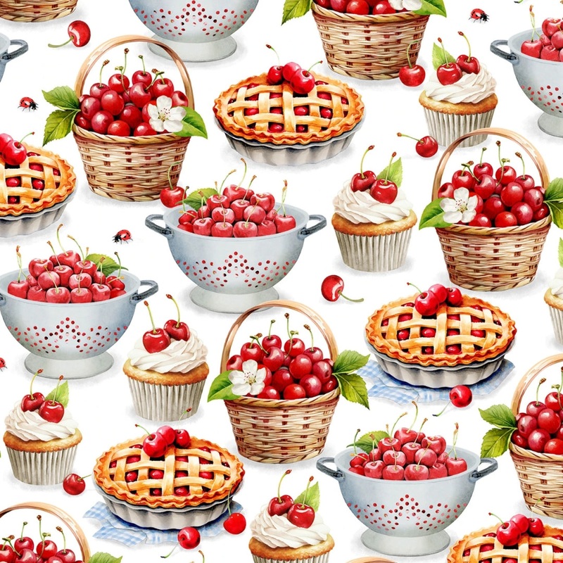 White Cherry Print Cotton Fabric-Wilmington Prints-BTY