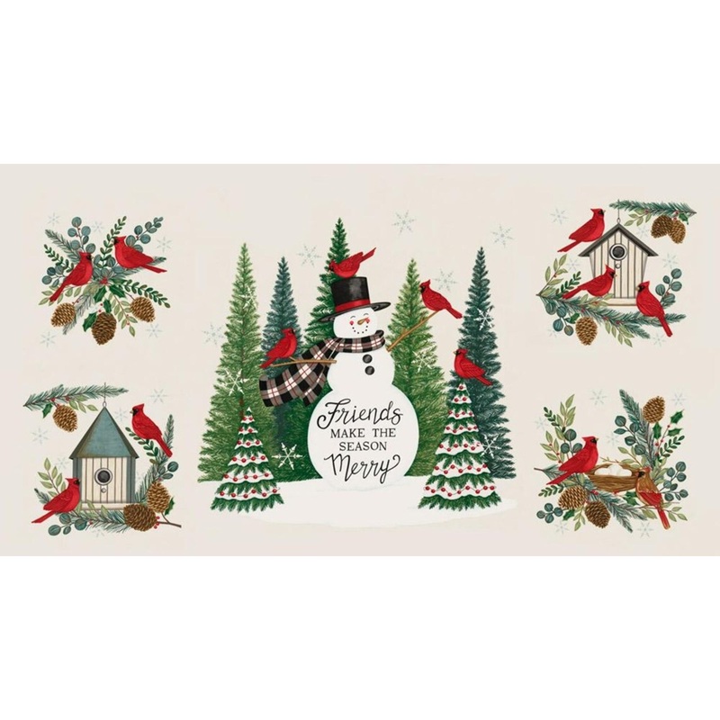 Winter Friends Panel-Moda Fabrics-Snowman-Trees-Birds
