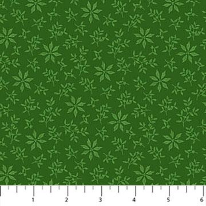 Vintage Christmas Poinsettia & Sprigs Green