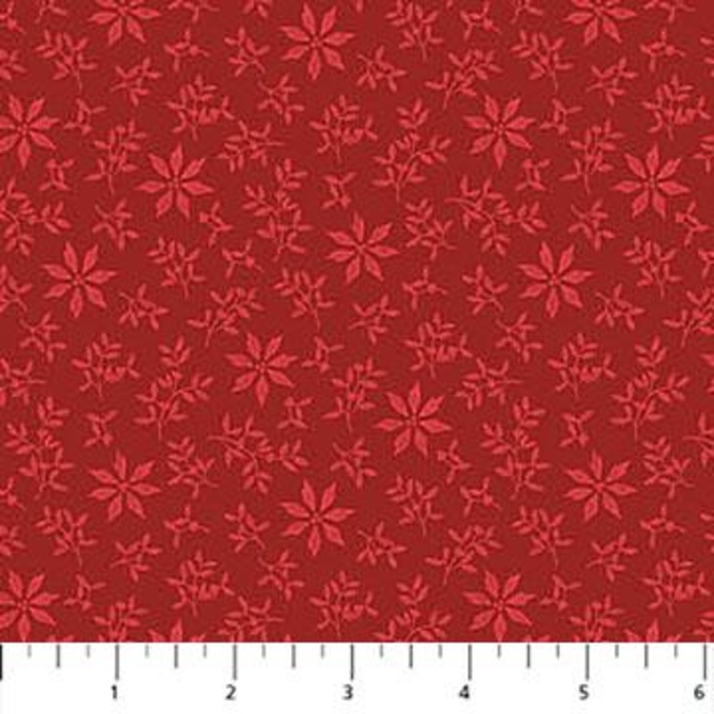 Vintage Christmas Poinsettia & Sprigs Red