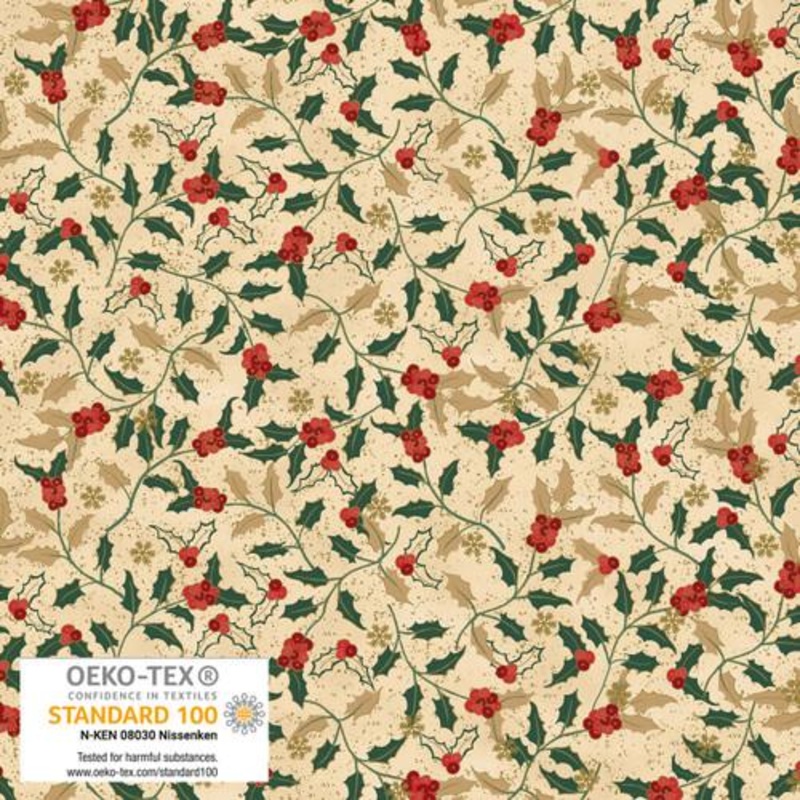 We Love Christmas Hollies Metallic Beige