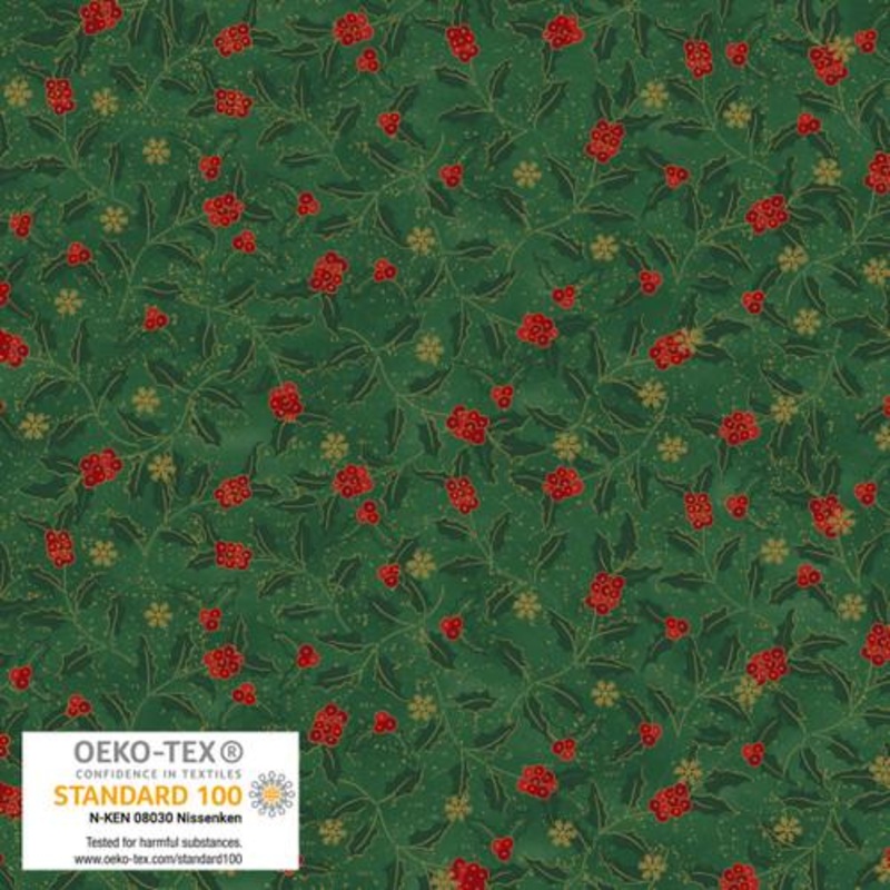 We Love Christmas Hollies Metallic Green