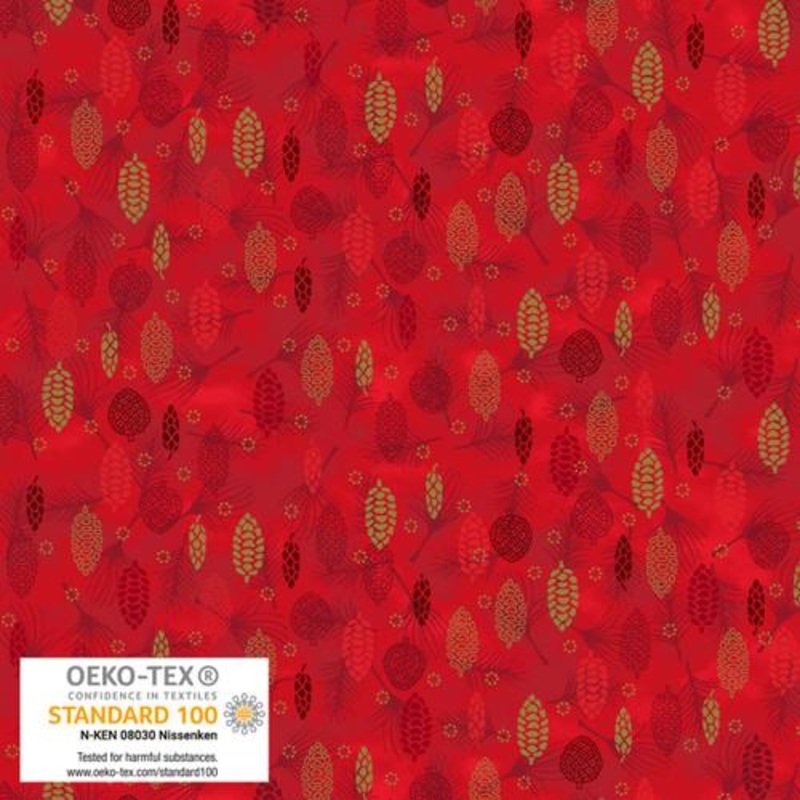 We Love Christmas Pine Cones Metallic Red