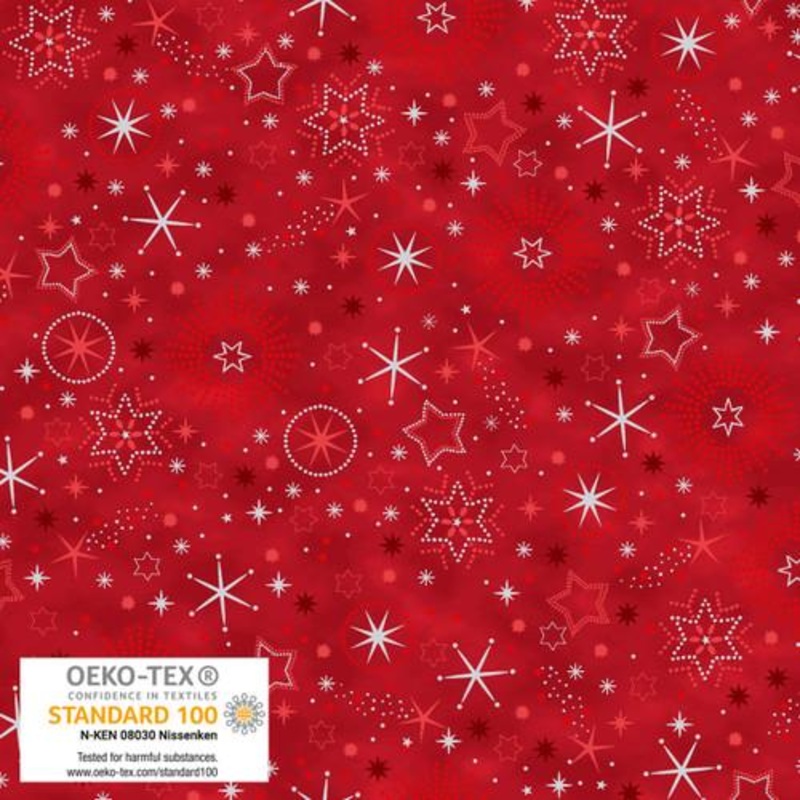 We Love Christmas White Stars & Snowflakes Red