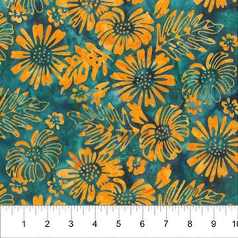 Tuscan Terrace Leaves With Flowers Dark Teal
