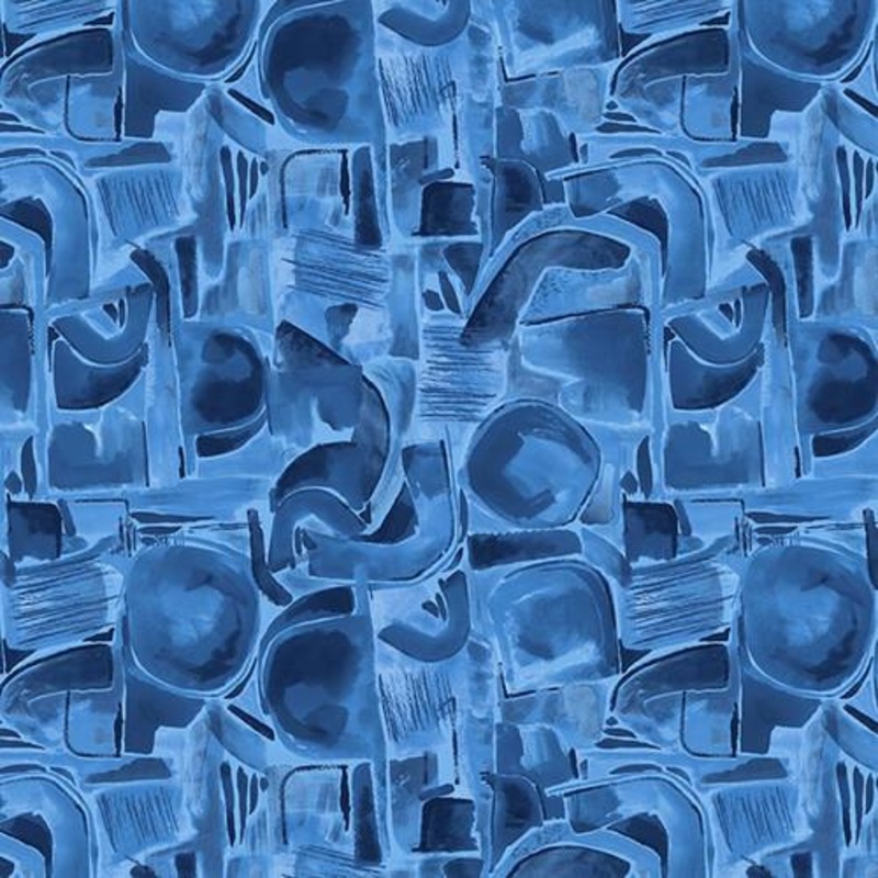 118″ Wide Spectral Abstract Shapes Navy Blue