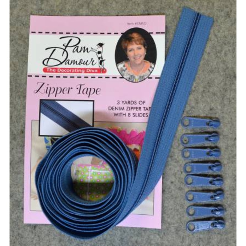 3 yards of Reversible Coil Zipper Tape with 8 Slides Denim