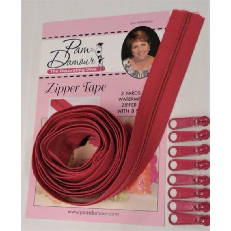 3 yards of Reversible Coil Zipper Tape with 8 Slides Watermelon