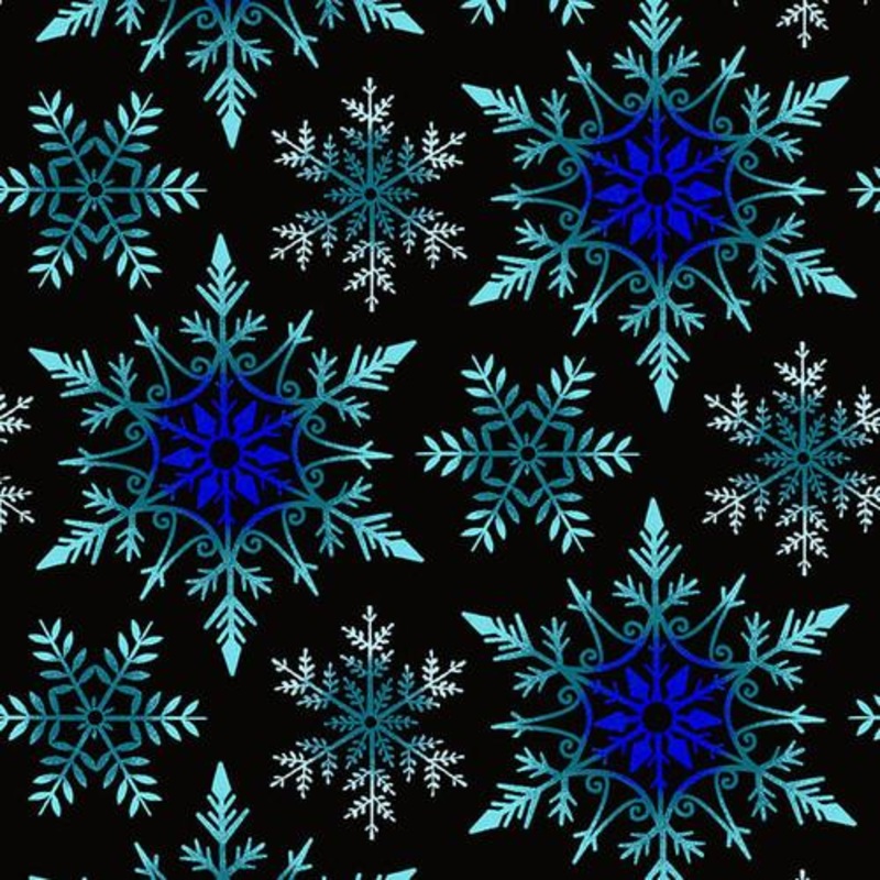 108″ Wide Crystal Frost Snowflakes Black