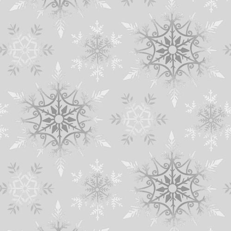 108″ Wide Crystal Frost Snowflakes Light Gray