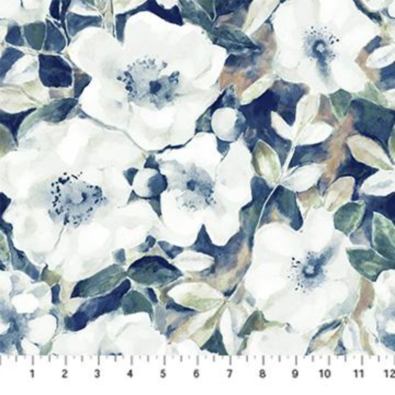 108″ Wide Natural Essence Large Floral Navy