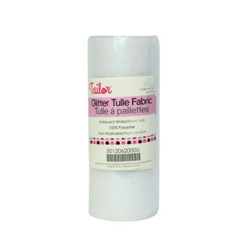 15.24CM (6″) GLITTER TULLE SPOOLS – 10YDS IRIDESCENT WHITE