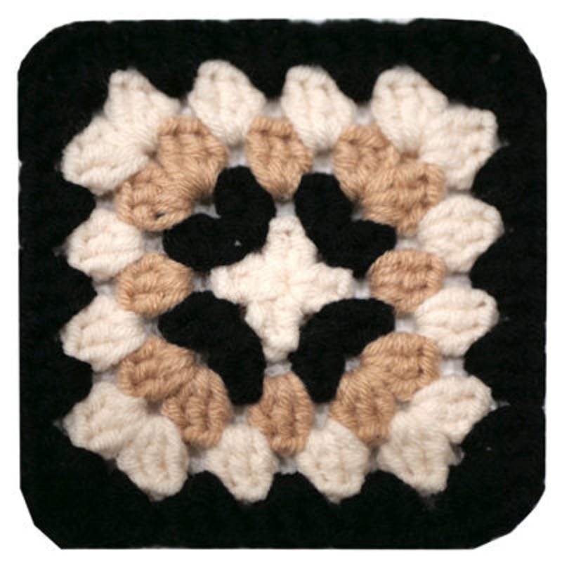 CROCHET GRANNY SQUARES BLACK/CREAM/TAN