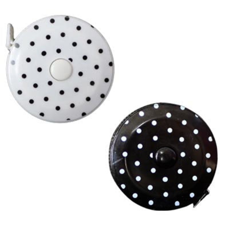 TAPE MEASURE RETRACTABLE – BLACK AND WHITE POLKA DOT 150CM (60″) Black with White Dot