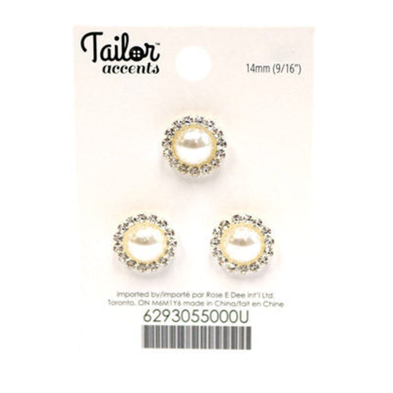 PEARL WITH RHINESTONE BORDER BUTTON 14MM Multi