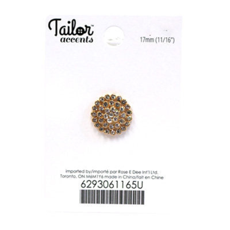 SMALL GOLD TIERED RHINESTONE BUTTON 17MM Clear And Gold