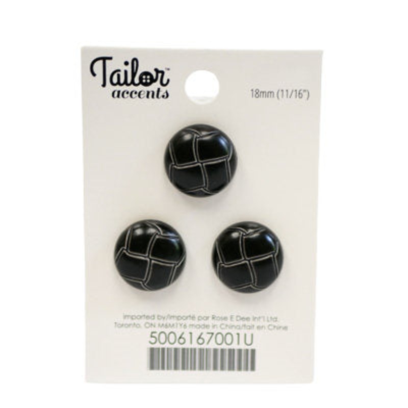 WOVEN LEATHER LOOK BUTTON 18MM BLACK