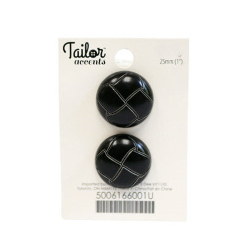 WOVEN LEATHER LOOK BUTTON 25MM BLACK
