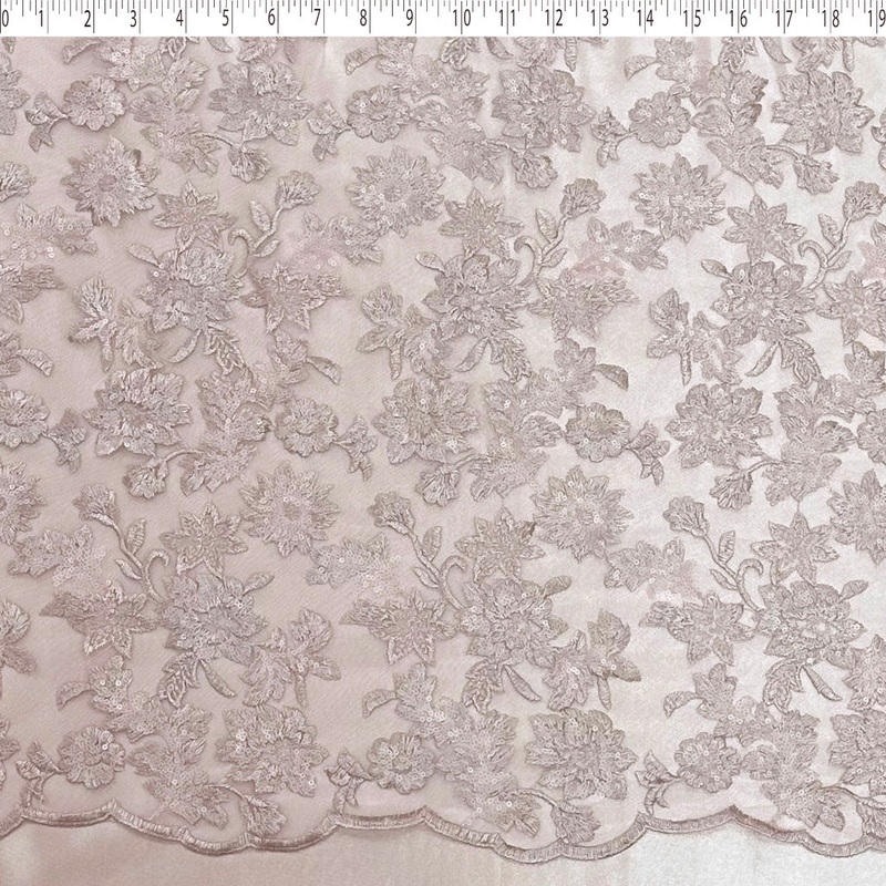 LUCIANA EMBROIDERED SEQUIN TULLE – FLOWERS n LEAVES 000 WHITE