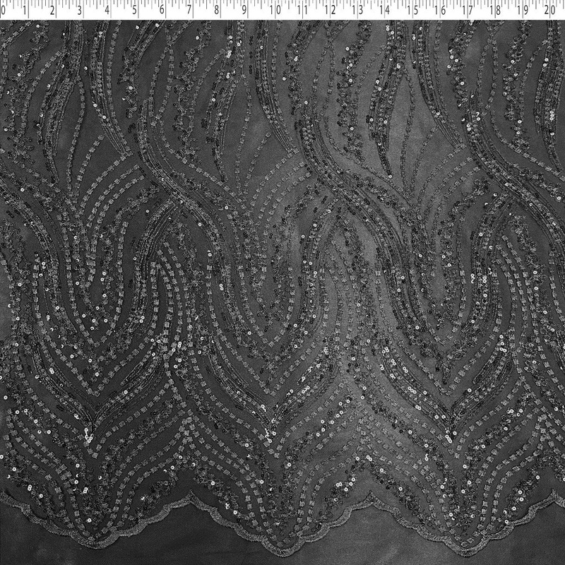 LUCIANA EMBROIDERED SEQUIN TULLE – LINES 001 BLACK