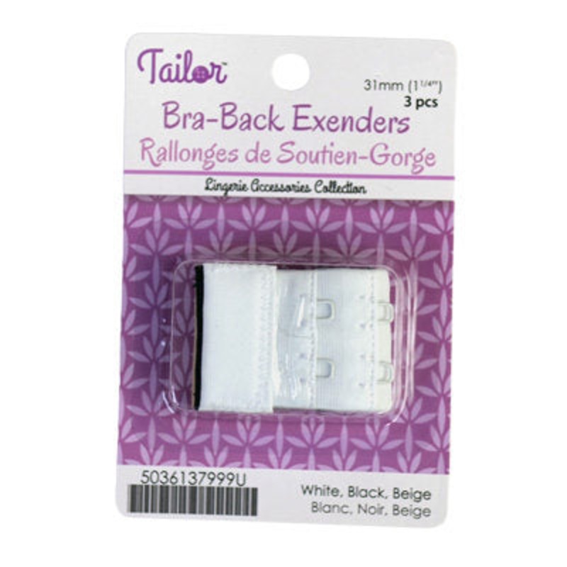 31MM BRA-BACK EXTENDER  WITHOUT ELASTIC  3PCS 999 ASSORTED (WHITE, BLACK, BEIGE)