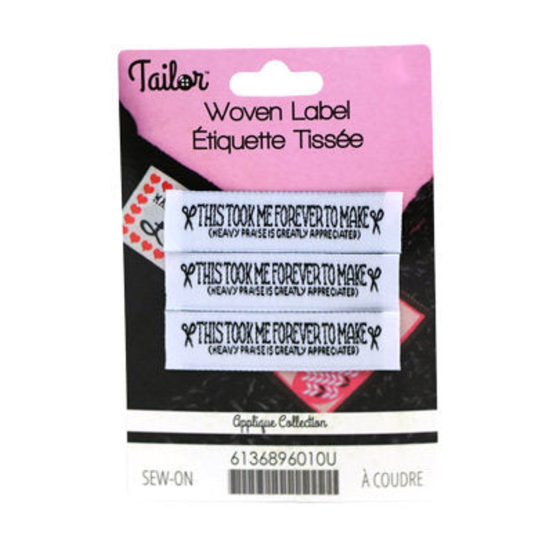 WOVEN LABEL “THIS TOOK ME FOREVER TO MAKE (HEAVY PRAISE IS GREATLY APPRECIATED)” – SEW ON 010 NATURAL