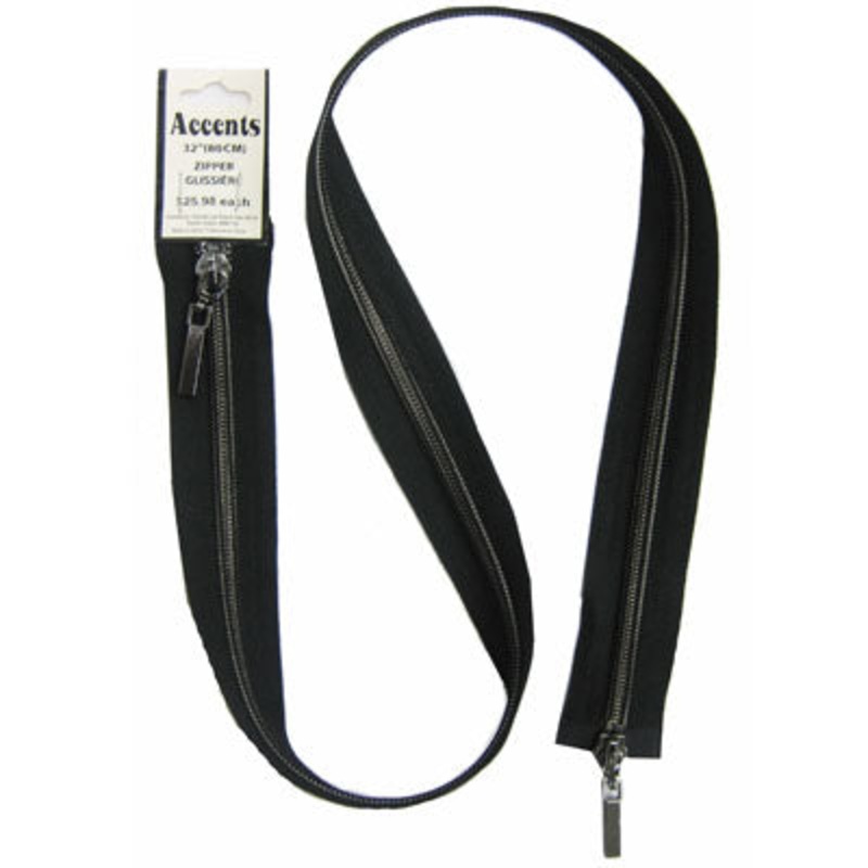 2-WAY SEPARATING ZIPPER 80CM 004 SHINY BLACK NICKEL TEETH/BLACK TAPE
