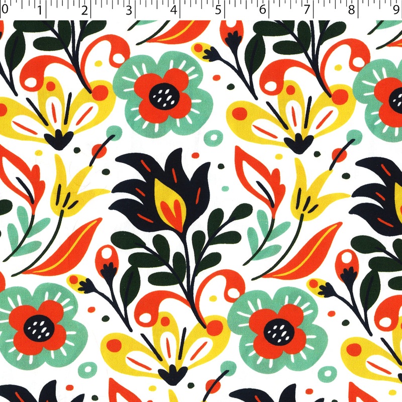 SOCIETY POPLIN PRINTS – FOLKSY WHITE