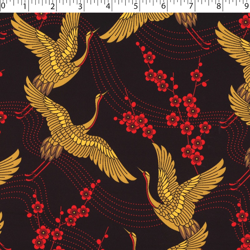 SOCIETY SATIN PRINTS – BLOSSOM CRANES EBONY