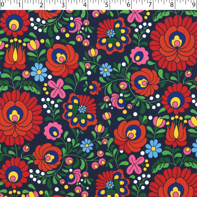 SOCIETY SATIN PRINTS – FOLK ART NAVY