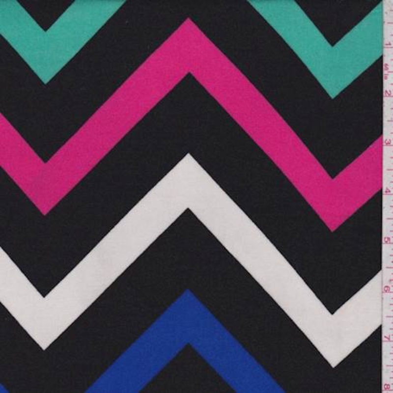 1 1/2 YD PC-Black Multi Chevron Rayon Challis Fabric