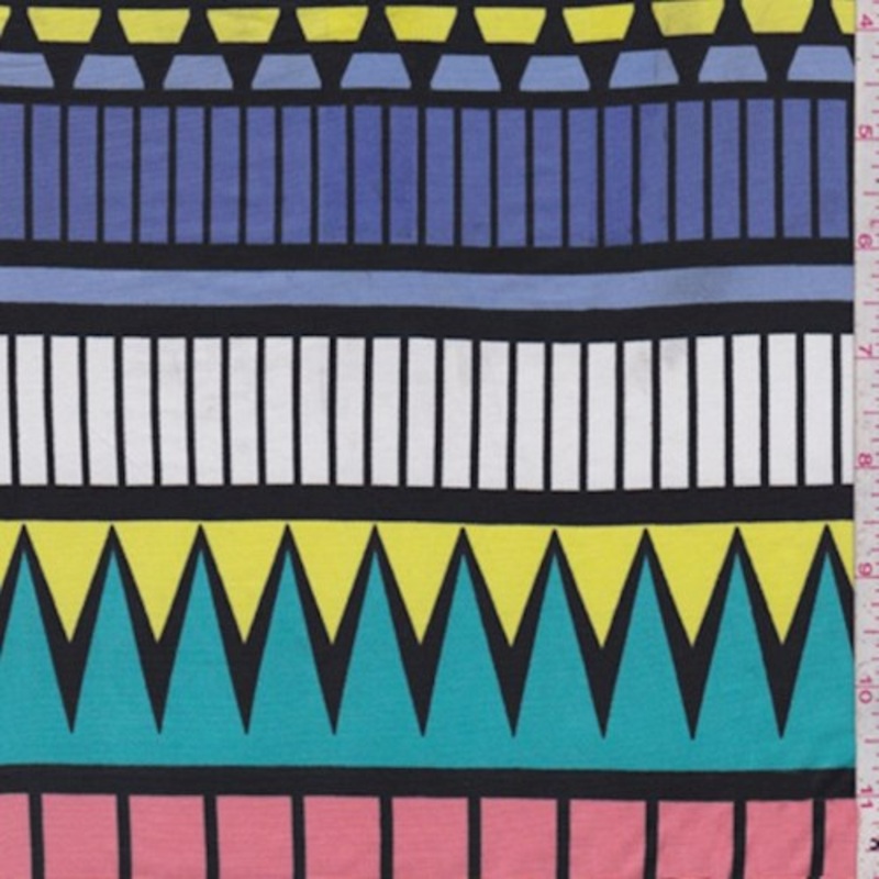 1 1/2 YD PC-Violet Blue/Teal/Lime Geo Stripe Nylon Knit Fabric