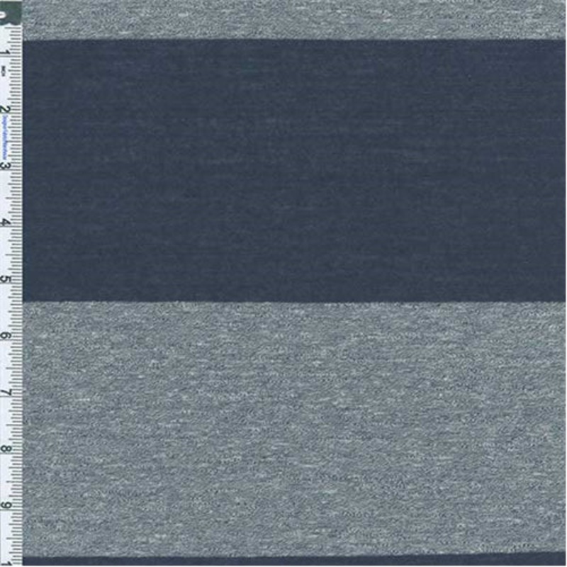 1 3/4 YD PC-Evening Blue Wide Rugby Striped Jersey Knit Fabric