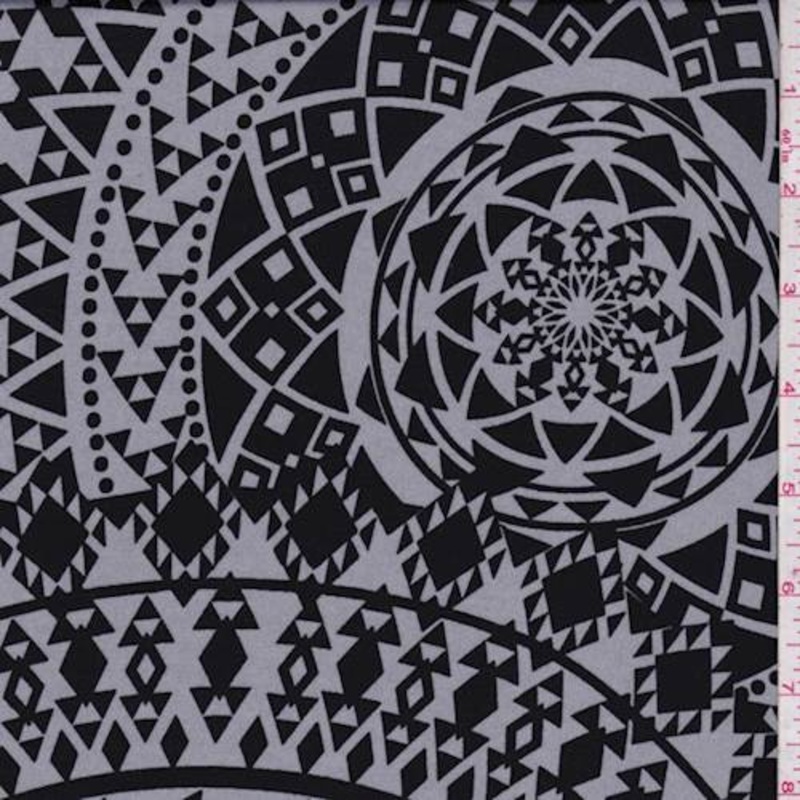 1 7/8 YD PC-Grey/Black Mosaic Medallion Crepe De Chine Fabric