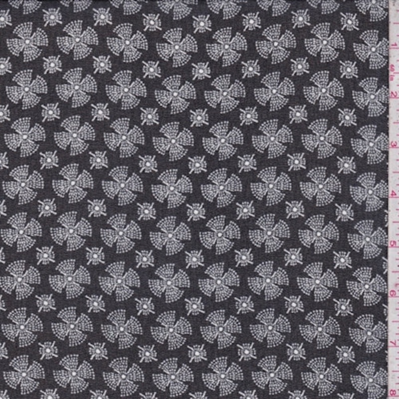 1 YD PC-Black/White Fan Medallion Georgette Fabric