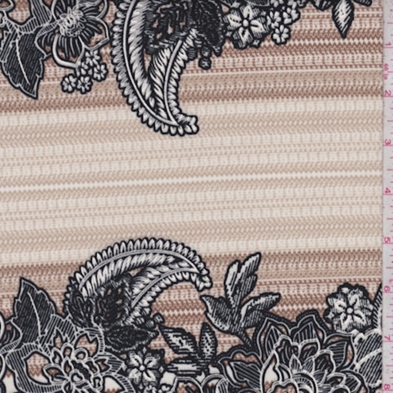 1 1/2 YD PC-ITY Brown/Tan/Black Paisley/Floral Jersey Knit Fabric