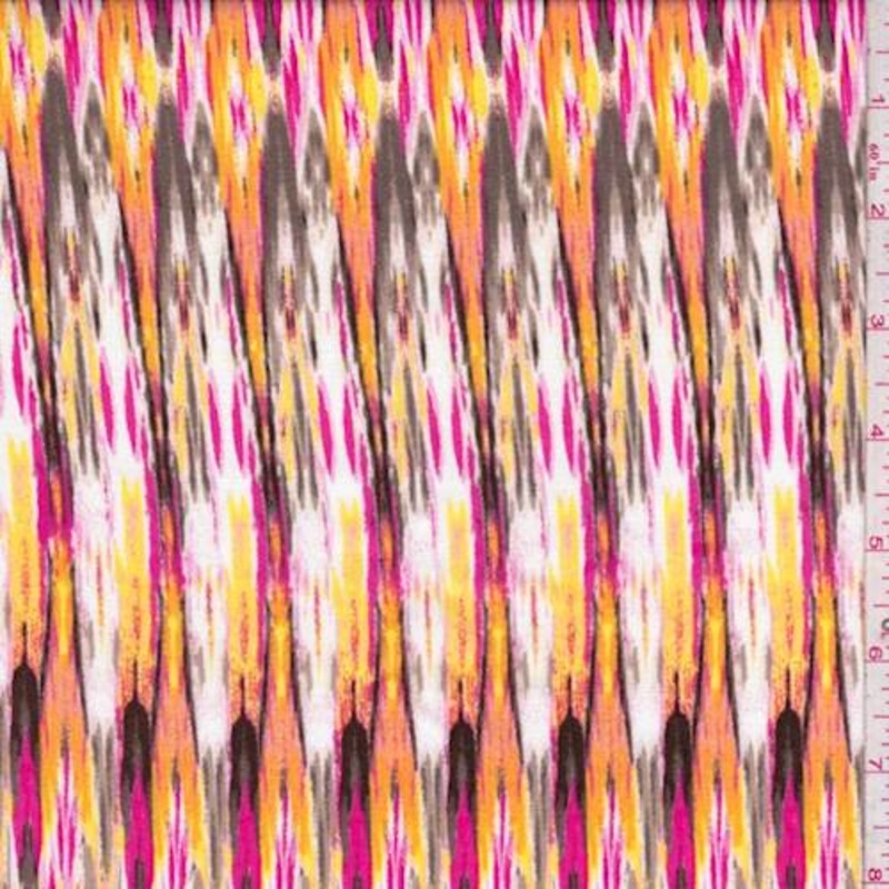 1 3/4 YD PC-Tangerine/Pink Flamestitch Rayon Challis Fabric