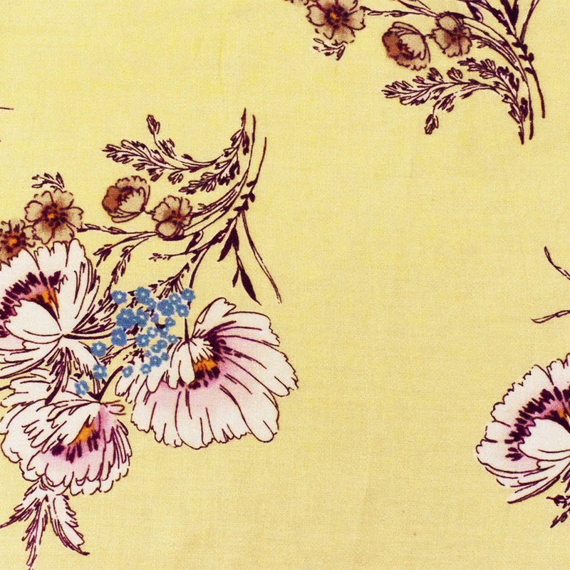 Yellow-Pink-Multi Cotton-Poly Floral Printed Slub Woven Fabric