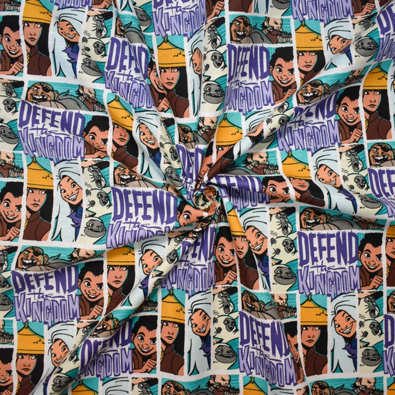 Aqua Teal-Multi Cotton Raya Comic Look Printed Quilting Woven Fabric