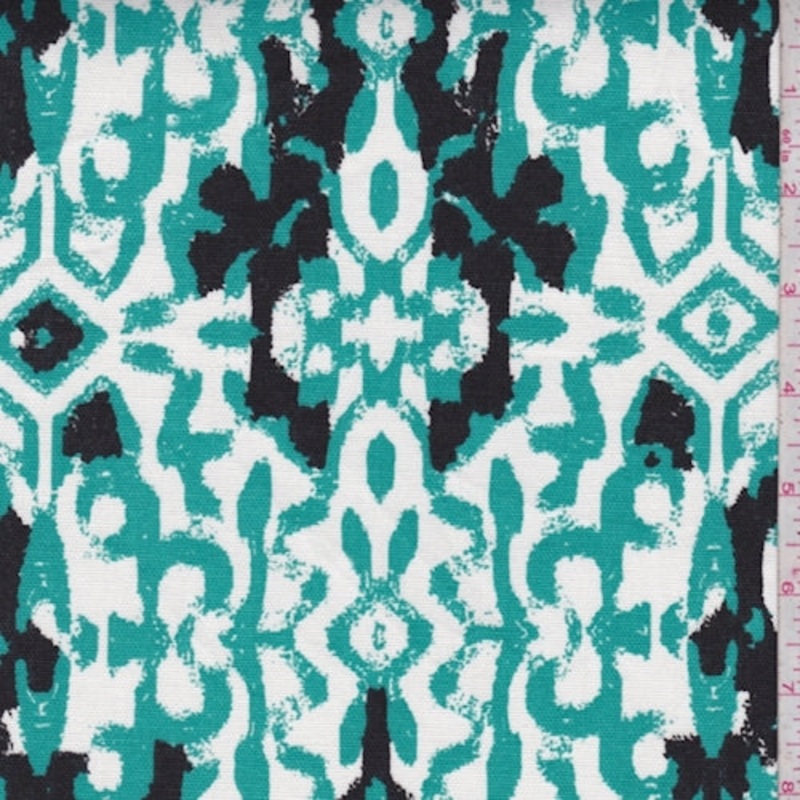 Aquamarine/White Baroque Cotton Canvas Decorating Fabric